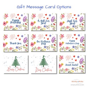 The selection of complimentary gift cards available when you place your order for a birthstone friendship knot bracelet. Let us know which gift card you prefer in the Personalisation Box and add a note of the message you would like printed inside