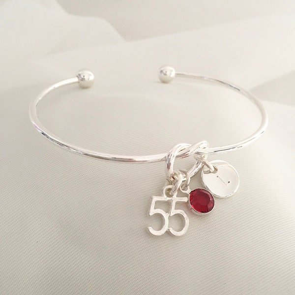 55th Birthday gift for women, Personalised birthstone silver bracelet, July birthday gift for her, Ruby crystal birthday gift