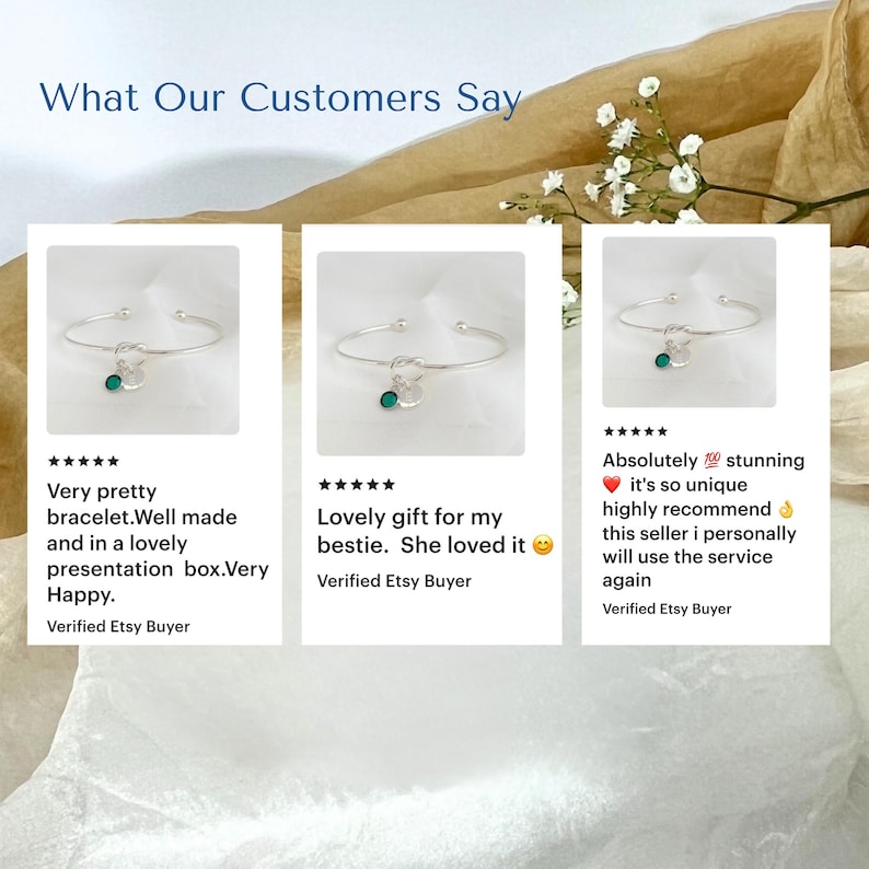 pictures of 3 reviews that previous customers have left on Etsy, to say how much they loved this bracelet