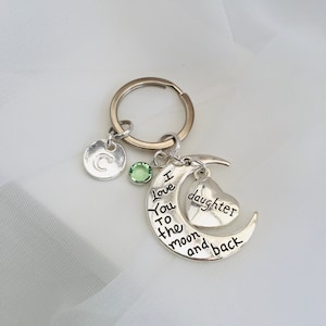 Daughter's Gift, Personalized Keyring, Daughters Graduation Gift, Heart Charm Keyring, Gift for Her, August birthstone, Peridot crystal