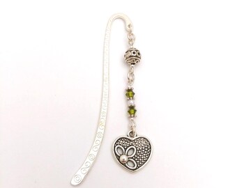 Personalized Heart Bookmark: Silver with Birthstone Crystal Charm