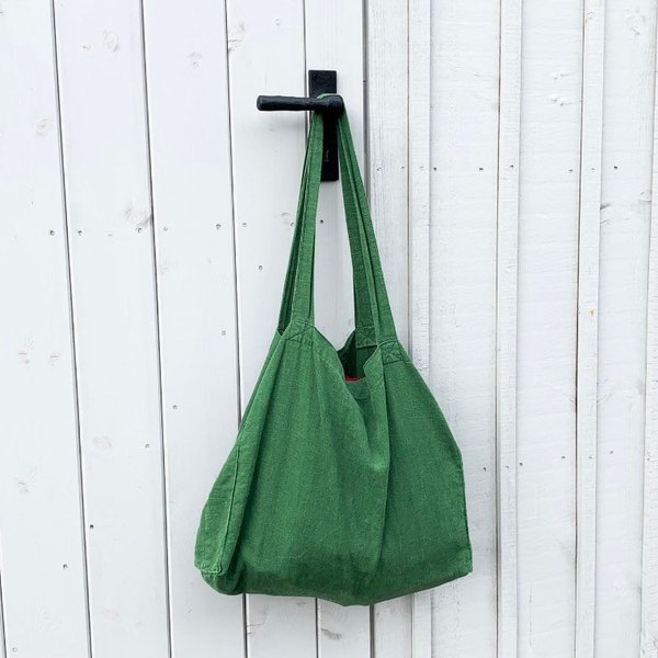 Tote bag with pockets, linen, green tote, navy tote, classic style, weekend style, holiday tote, mothers tote