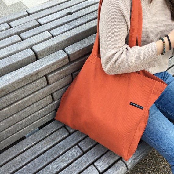 Orange Canvas Tote Bag Minimal Style Tote Bag Tote Bag With 