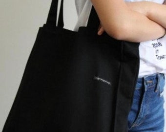Black canvas tote bag, tote bag, tote with pockets, school tote, simple tote, classic tote, wholesale tote