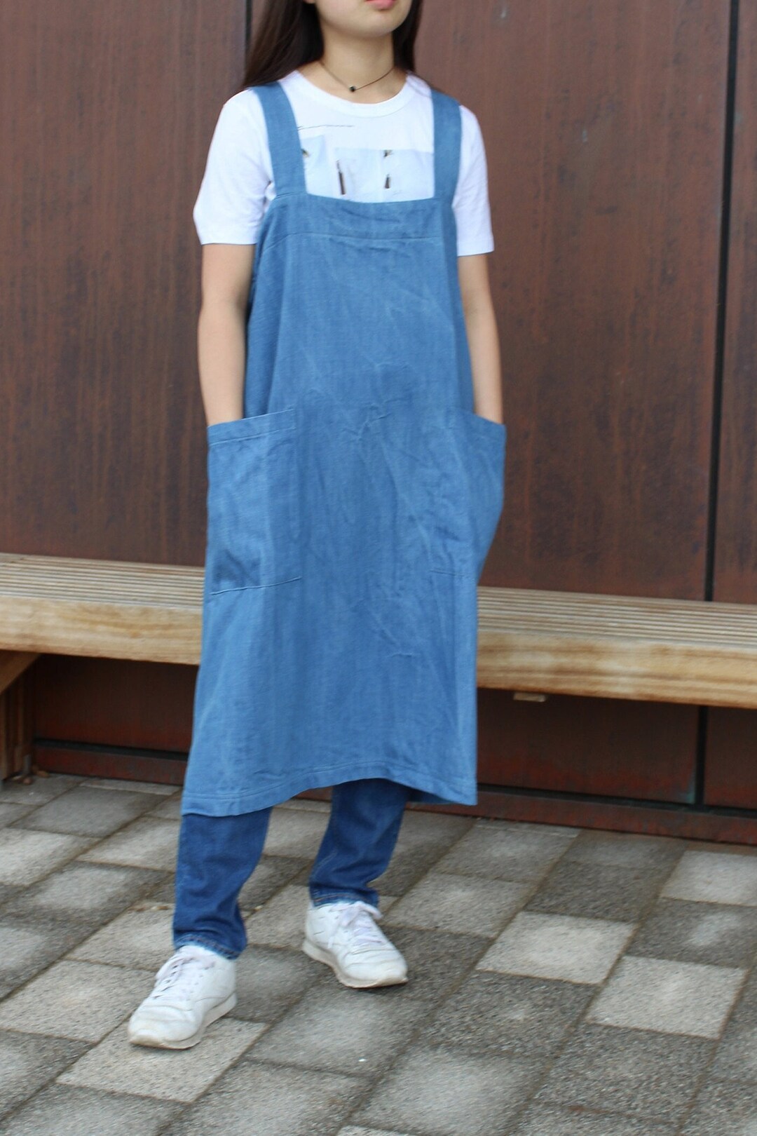 Japanese Pinafore Apron, Denim Apron, Cross Back Apron, Full Apron