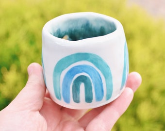 Blue Rainbow Pinch Pot // Pastel Ceramic Succulent Pot