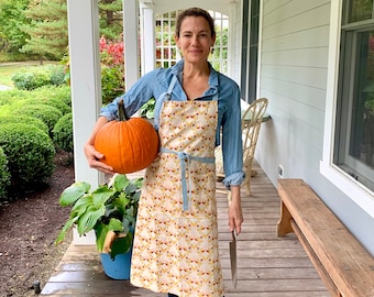 Organic Cotton Apron – Hand Block Printed Cooking or Gardening Apron with Pockets