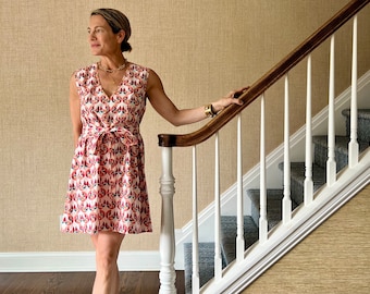 Organic Cotton Sleeveless Mini Dress, Multi-Colored Confetti Shell Hand Block Print