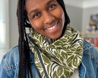 Peace Silk Square Scarf – Hand Block Printed Olive and Black Snake Print, Ethical & Sustainable