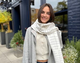 Organic Cotton Tencel Fleece Scarf Shawl Wrap – Snowy Owl Print, Cozy Eco Gift