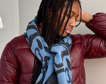 Organic Cotton Tencel Fleece Scarf Shawl Wrap – Midnight Wild Dog Print, Cozy Eco Gift
