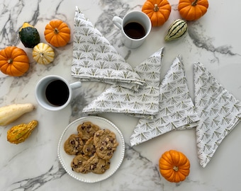 Hand Block-Printed Organic Cotton Linen Napkin Set in Cream, Taupe, and Olive Blackbuck print