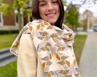Organic Cotton Tencel Fleece Scarf Shawl Wrap – Cream Mollusk Print, Cozy Eco Gift