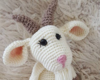 Cuddly cream / brown goat. Handmade quality crochet soft toy.