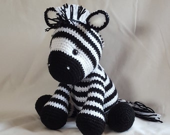 Zeno the fabulous striped zebra. Handmade quality crochet soft toy.