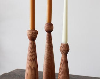 Handcrafted Ash Wood Candlestick Holder, Natural Wood Grain