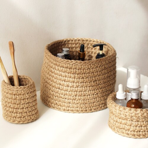 Jute Baskets Set for Bathroom / Eco-friendly Home Storage / | Etsy