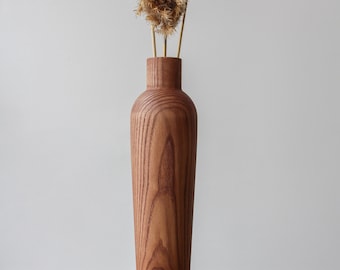Handmade Ash Wood Vase: Modern Rustic Decor for Dried Flowers
