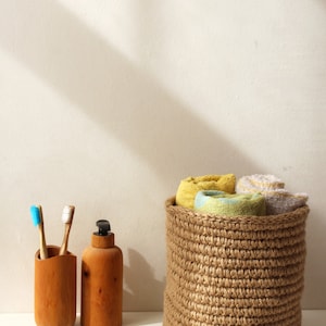 Jute Bathroom Storage / Eco Jute Basket / Home Storage / Jute Crocheted ...
