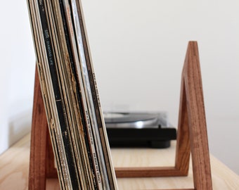 Dark Wooden Vinyl Record Holder Stand