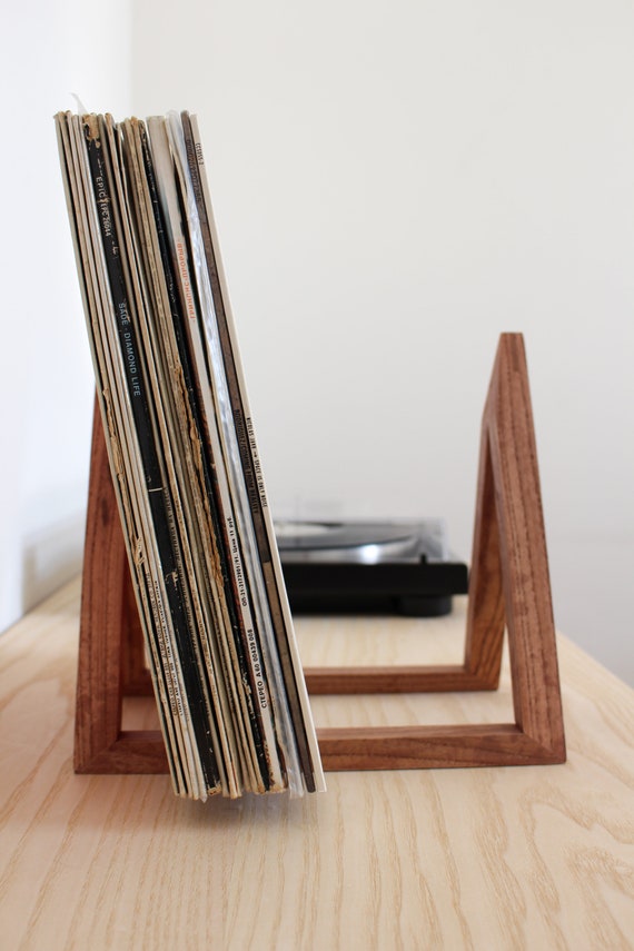 Dark Wooden Vinyl Record Holder Stand