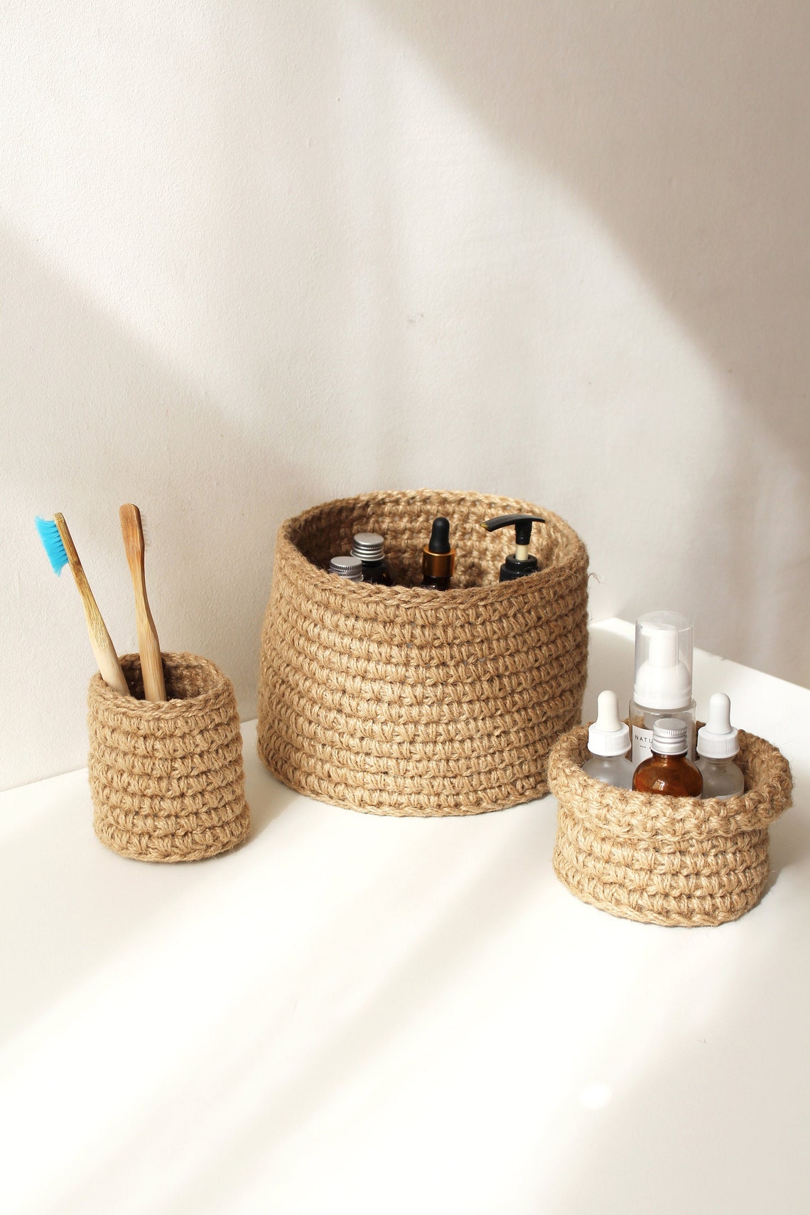 Jute Baskets Set for Bathroom / Eco-friendly Home Storage / | Etsy