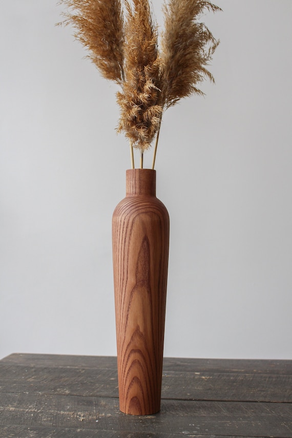 Handmade Ash Wood Vase: Modern Rustic Decor for Dried Flowers