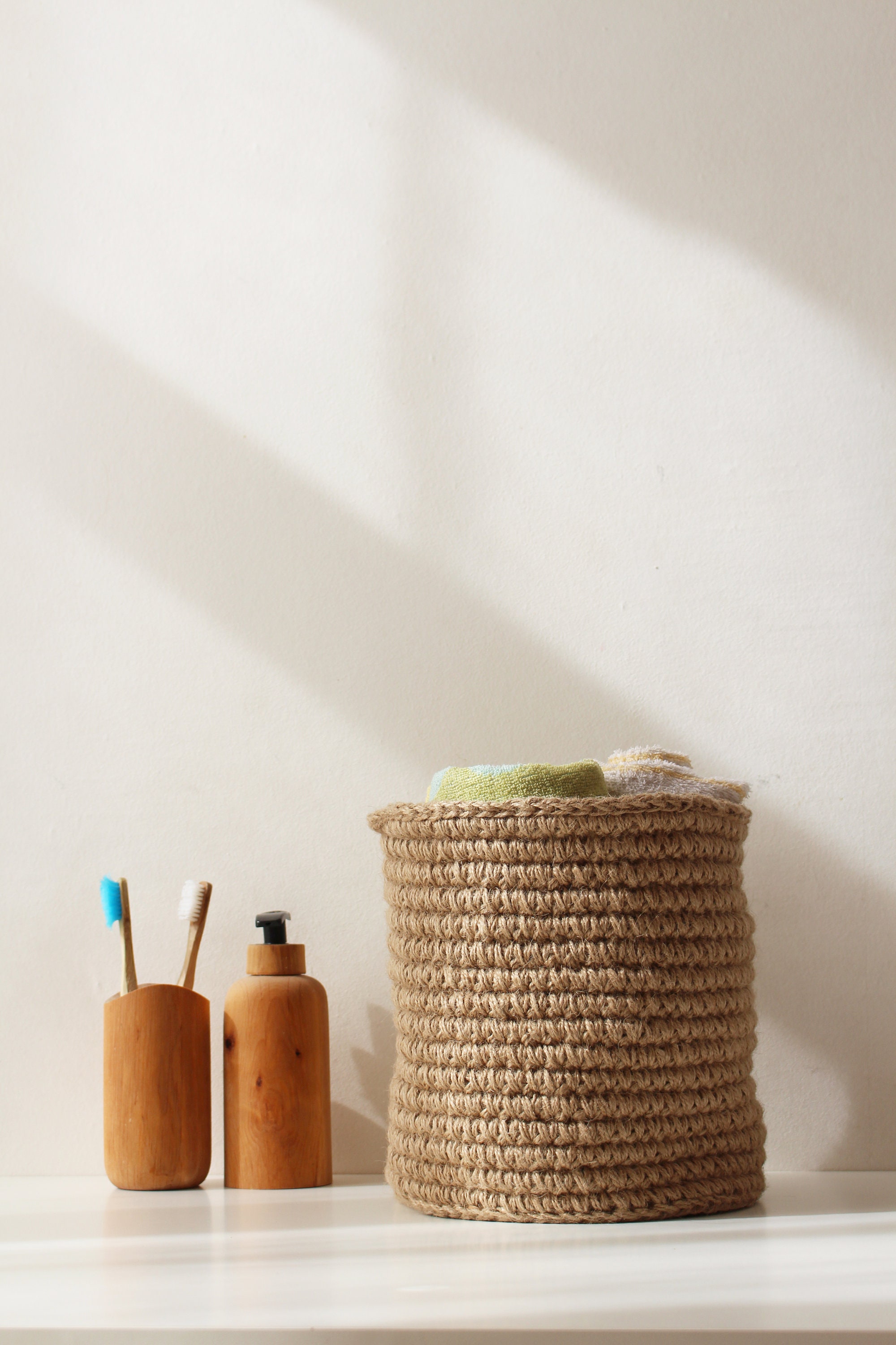 Jute Bathroom Storage / Eco Jute Basket / Home Storage / Jute Crocheted ...
