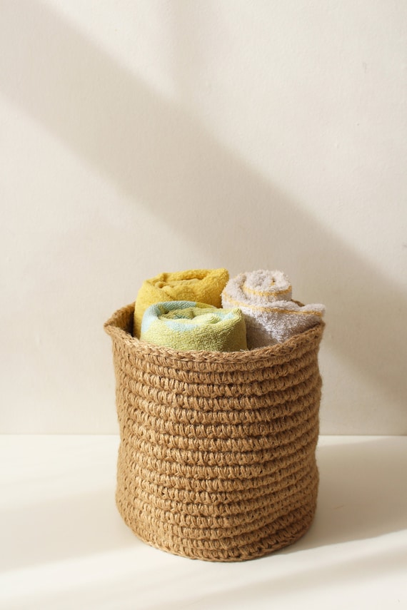 Small Jute Basket, Bathroom and Kitchen Storage Basket, Crochet Jute Basket,  Home Organizer 