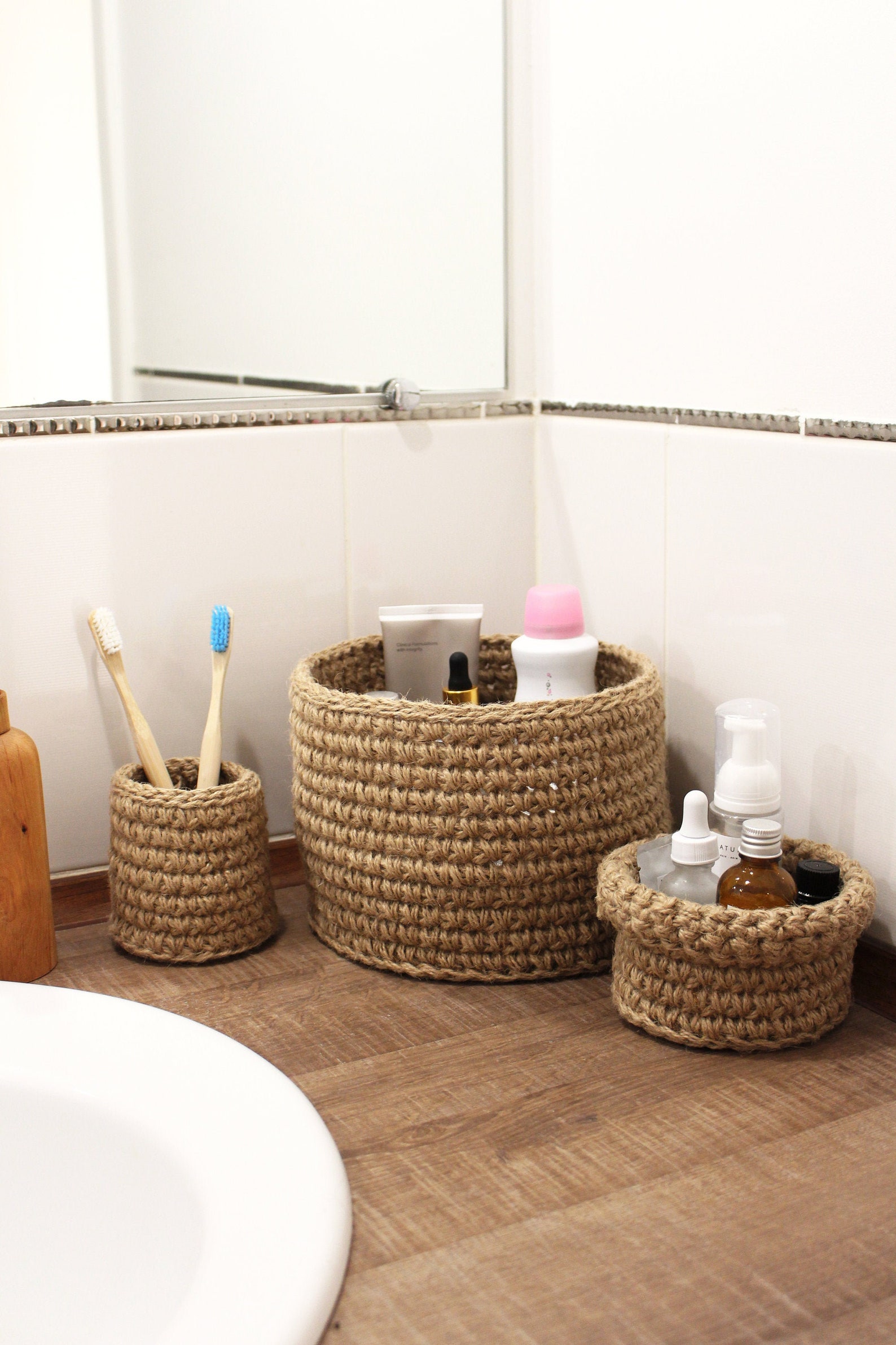 Jute Baskets Set for Bathroom / Eco-friendly Home Storage / | Etsy