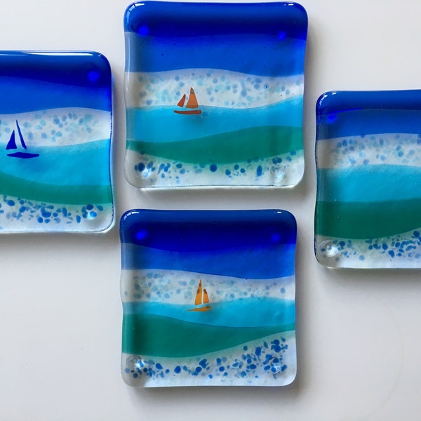 Fused Glass Seaside Coasters.FREE DELIVERY!