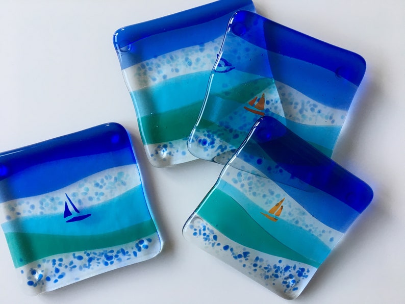 Fused Glass Seaside Coasters.FREE DELIVERY Etsy