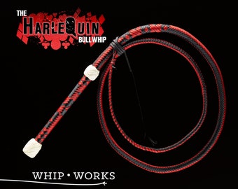 The HarleQuin Bullwhip, 16 Plait Paracord Bullwhip Inspired by Harley Quinn