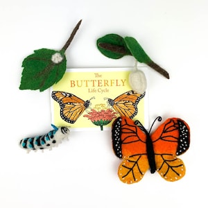 Ciclo de vida de un kit de aprendizaje de mariposa monarca, adornos de insectos de fieltro a mano, encantos de jardín de primavera hechos a mano