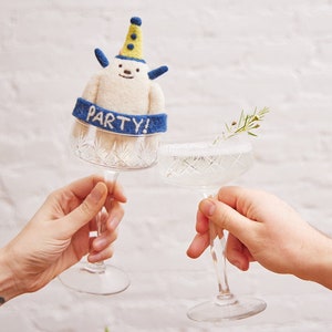 Life of the Party Yeti, Hand Needle Felted Abominable Snowman Ornament, Handmade Birthday Charm