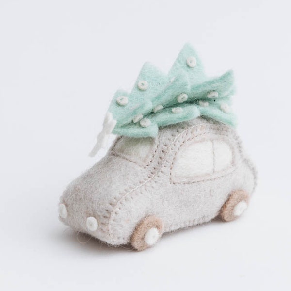 Felt Car Ornament, Natural Tree Farm Return Car, Felt Christmas Ornament