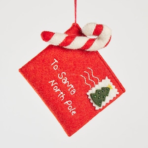 Adorno de carta roja a Papá Noel, tarjeta navideña de fieltro hecha a mano con sobre, decoración festiva hecha a mano
