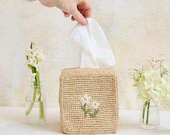 Bezug für Taschentuchbox, handgefertigte florale Wohnkultur, Cottagecore Badezimmerakzent, Frühlingstischplattenstyling