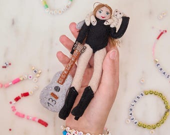 Taylor Swift with Cat Ornament, Handmade Keepsake Gift, Pop Star Decor, Swiftie Christmas Ornament, Collectible Tree Decoration
