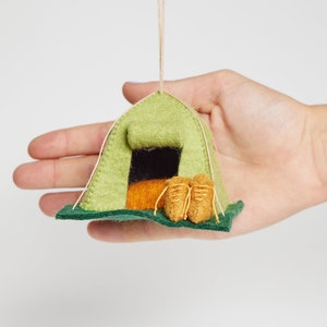 Adventure Tent Ornament, Hand Felted Camping Ornament, Handmade Backpacking Trip Charm image 3