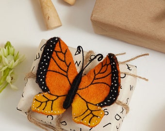 Monarch Butterfly, Hand Felted Orange Flying Insect Ornament, Handmade Spring Garden Charm