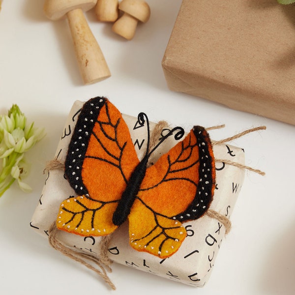 Monarch Butterfly, Hand Felted Orange Flying Insect Ornament, Handmade Spring Garden Charm