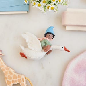 Cloud Dancer Dream Goose Ornament - Brown, Brown Felt Baby Ornament, Handmade Nursery Decor, Dreamy Baby Gift, Flying Goose Keepsake