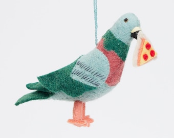 Hungry Urban Pigeon Ornament, Hand Felted City Bird, Handmade NYC Charm