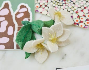 Frangipani Flowers Ornament, Handmade Felt Tropical Floral Decor, Island Inspired Keepsake, Plumeria Botanical Gift