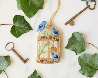 Birdcage Beaded Ornament, Handmade Aviary Decor, Vintage Inspired Keepsake, Whimsical Secret Garden Collectible