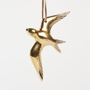 Large Swallow Ornament - Antique Brass, Hand-Cast Metal Charm, Handmade Home Decor