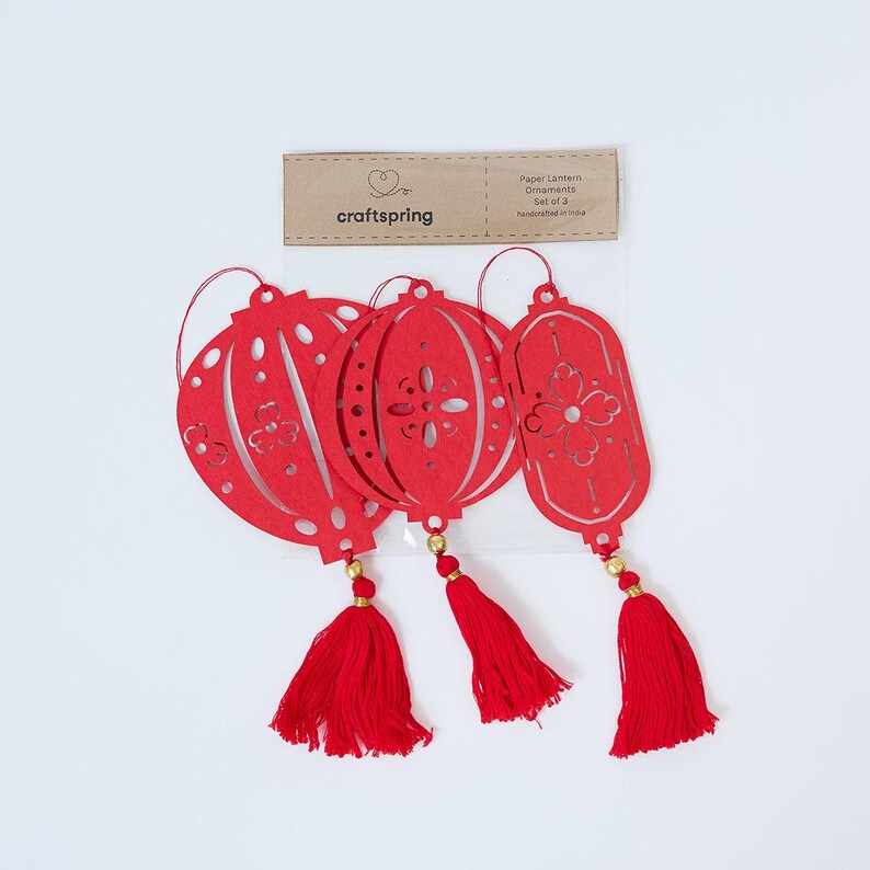 Paper Lantern Ornaments - Set of 3, Handmade Lunar New Year Decor, Festive Red Chinese Celebration Keepsakes image 7