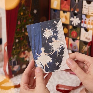 Cartão comemorativo do balé Quebra-Nozes - Valsa dos Flocos de Neve, Papelaria Clássica de Natal Branco, Cartão de Notas de Natal