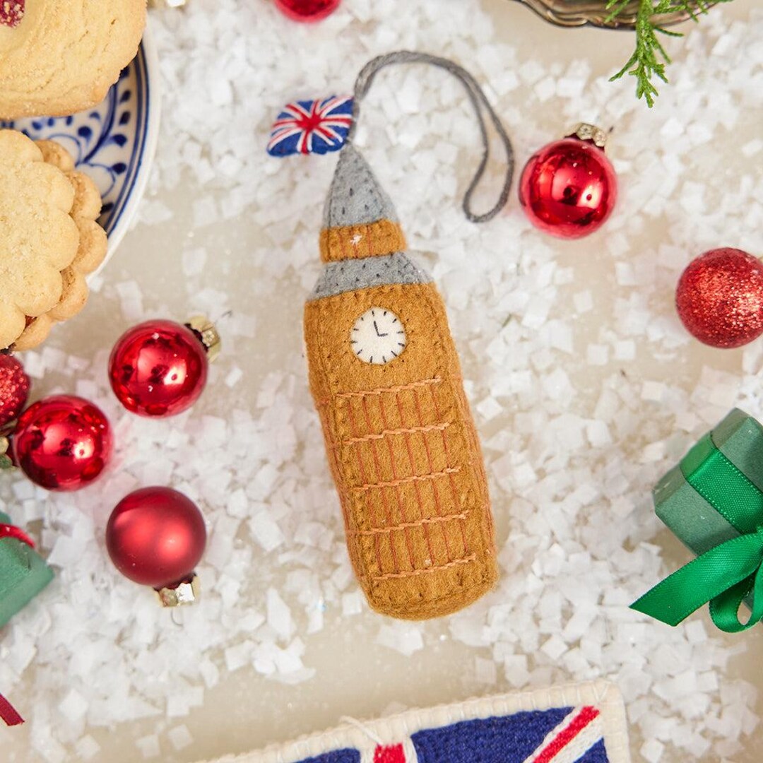プラチナジュビリー　オーナメント　イギリス　ロンドン　ハート　クリスマス ビッグベン時計塔オーナメント、手作りの英国ランドマークホリデー